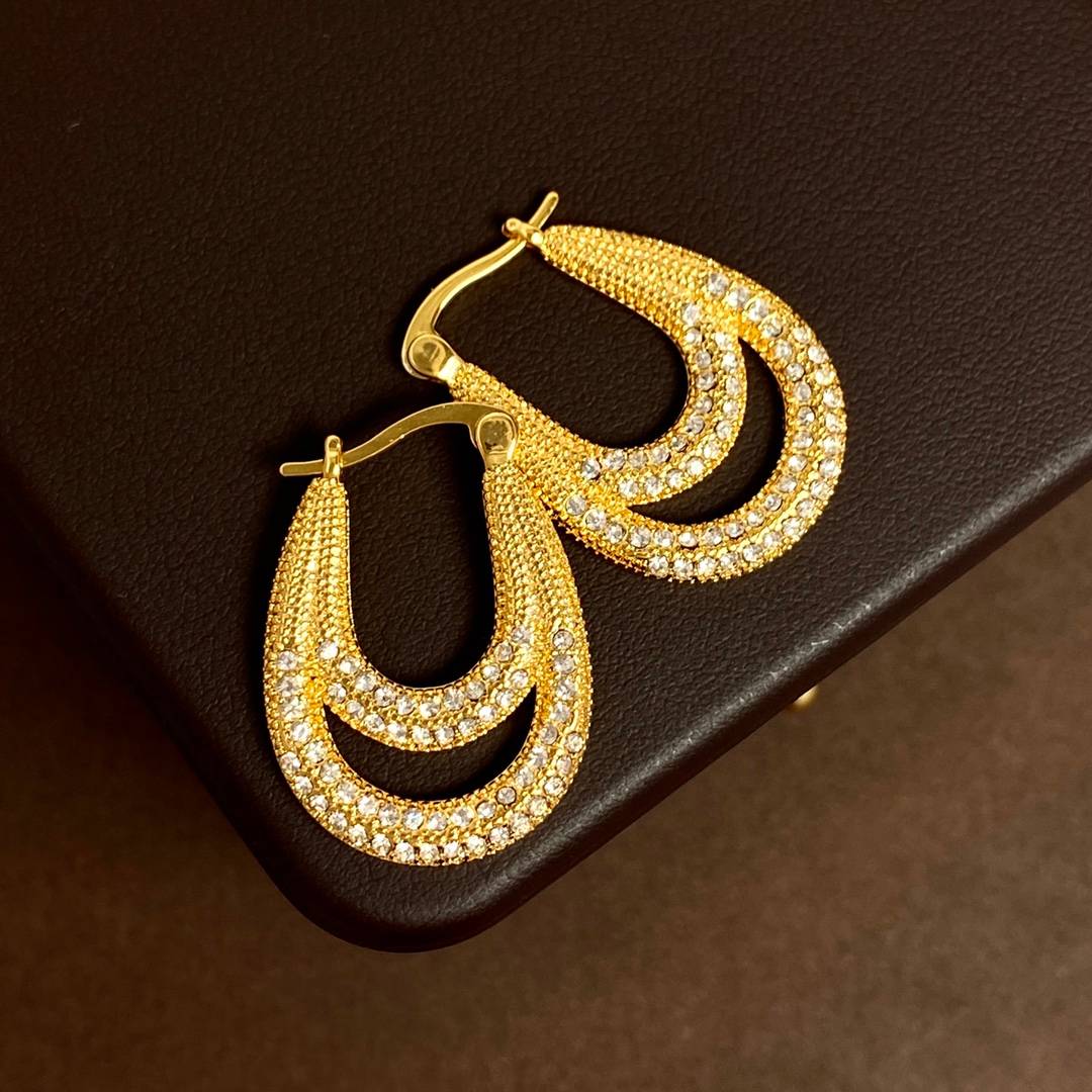 Lonceen Sleek Double-Layer U-Shaped Zircon Clip-On Earrings