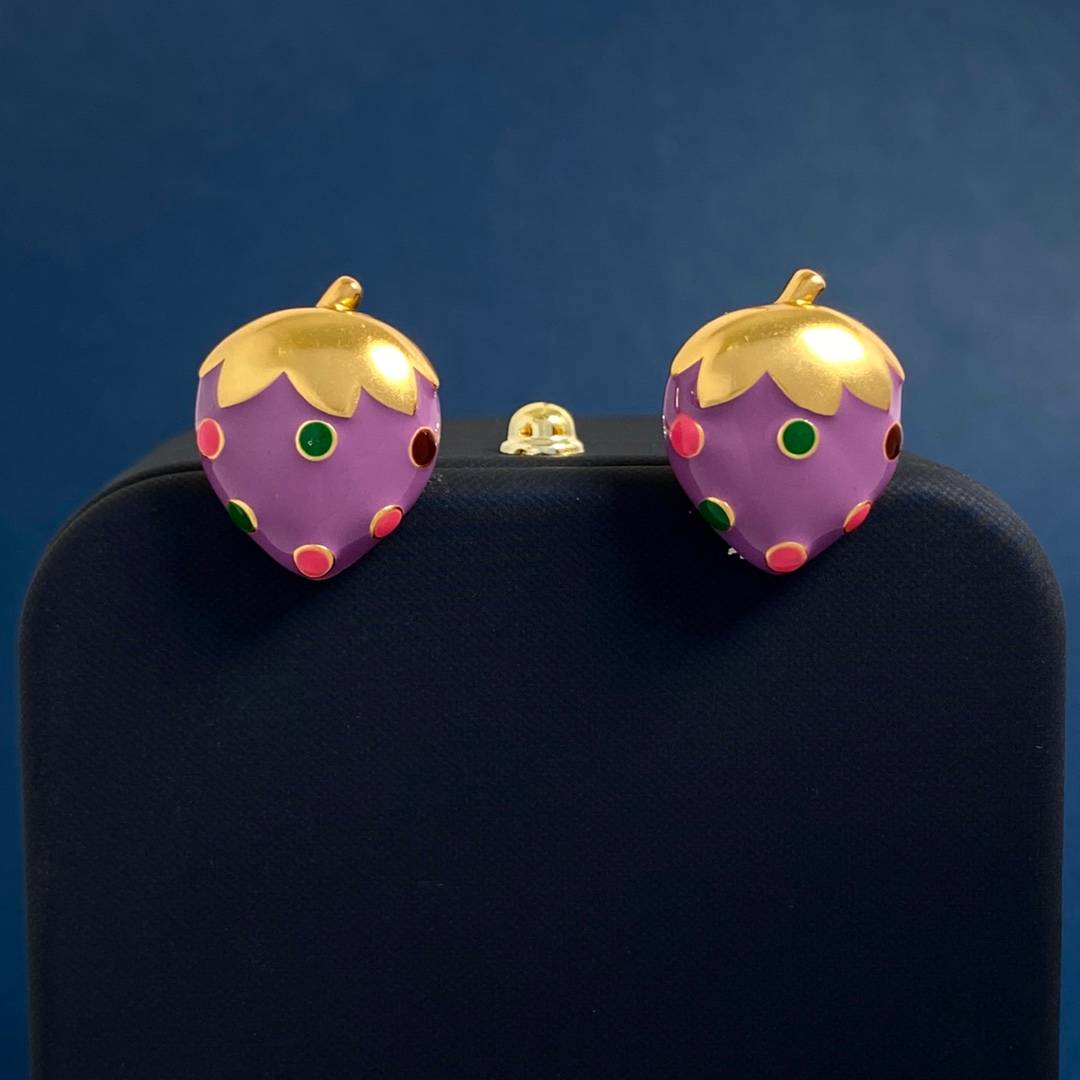 Lonceen Vibrant Purple Strawberry Enamel Stud Earrings