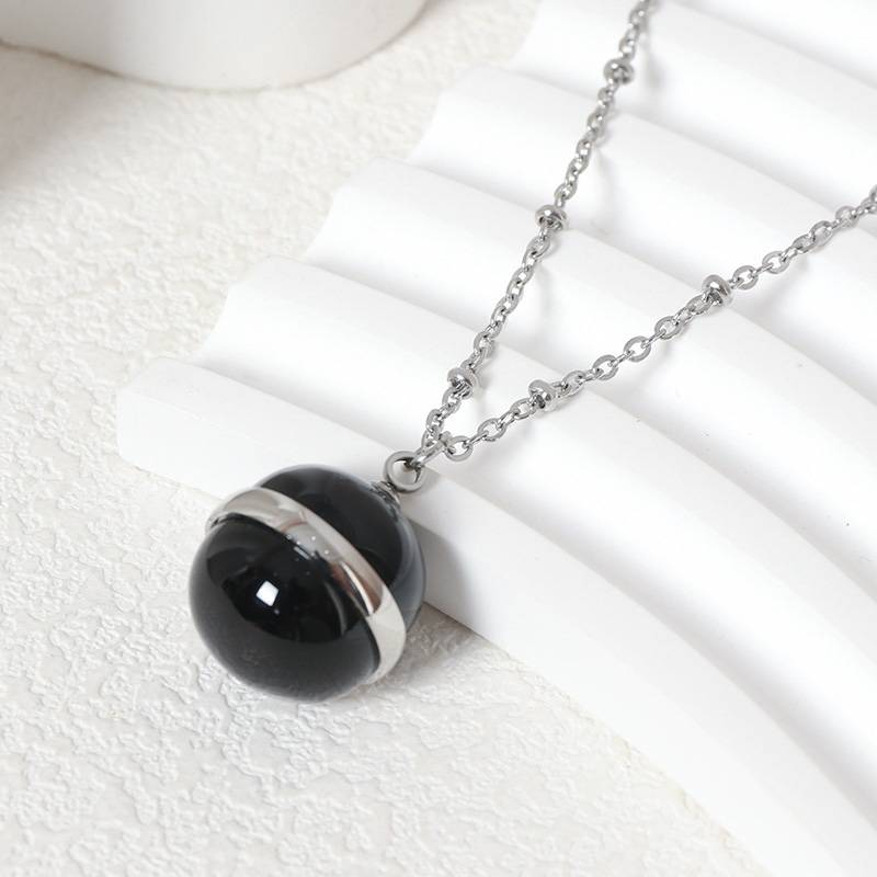Lonceen Stainless Steel Necklace with Black Agate Stone
