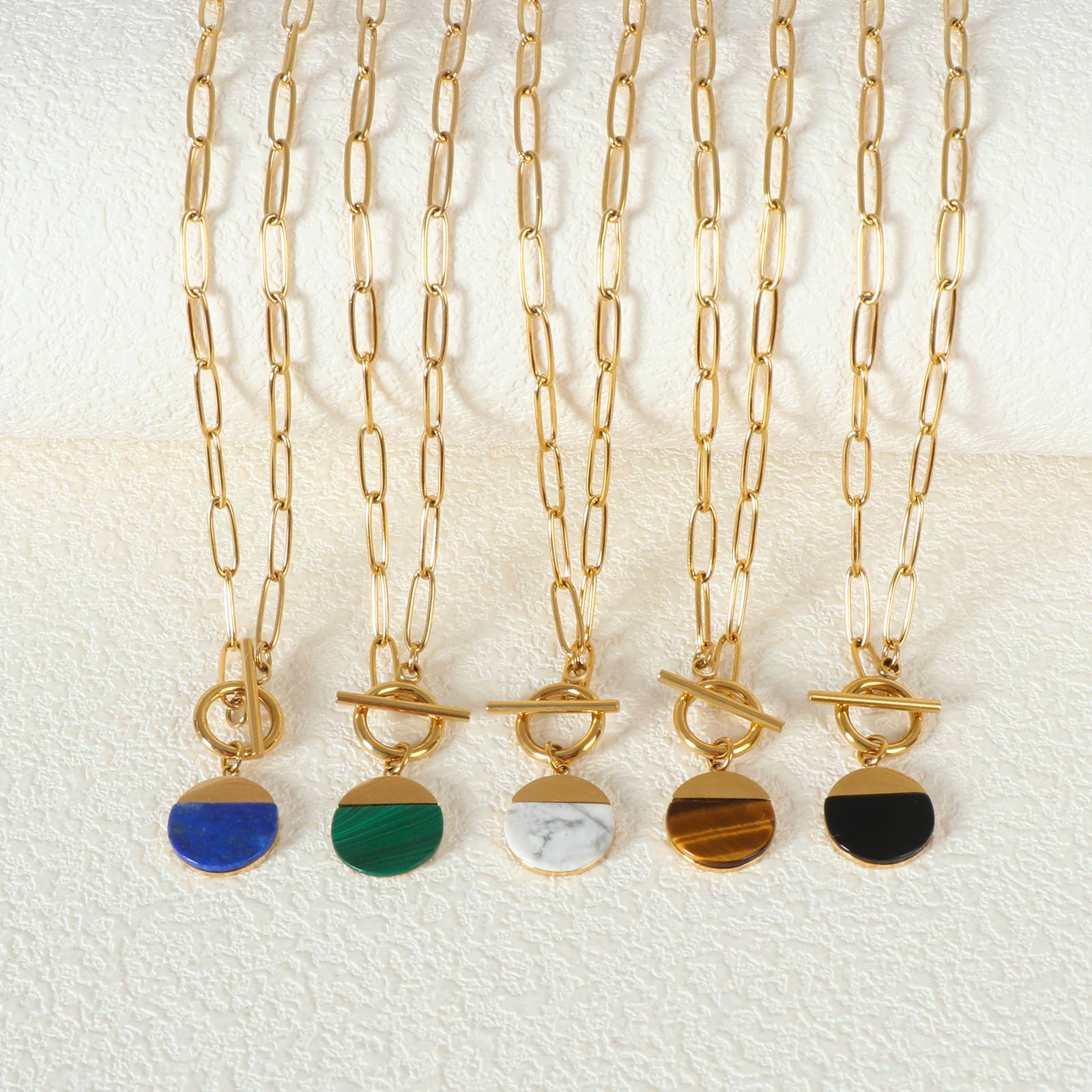 Stainless Steel Necklace with Black Agate Pendant