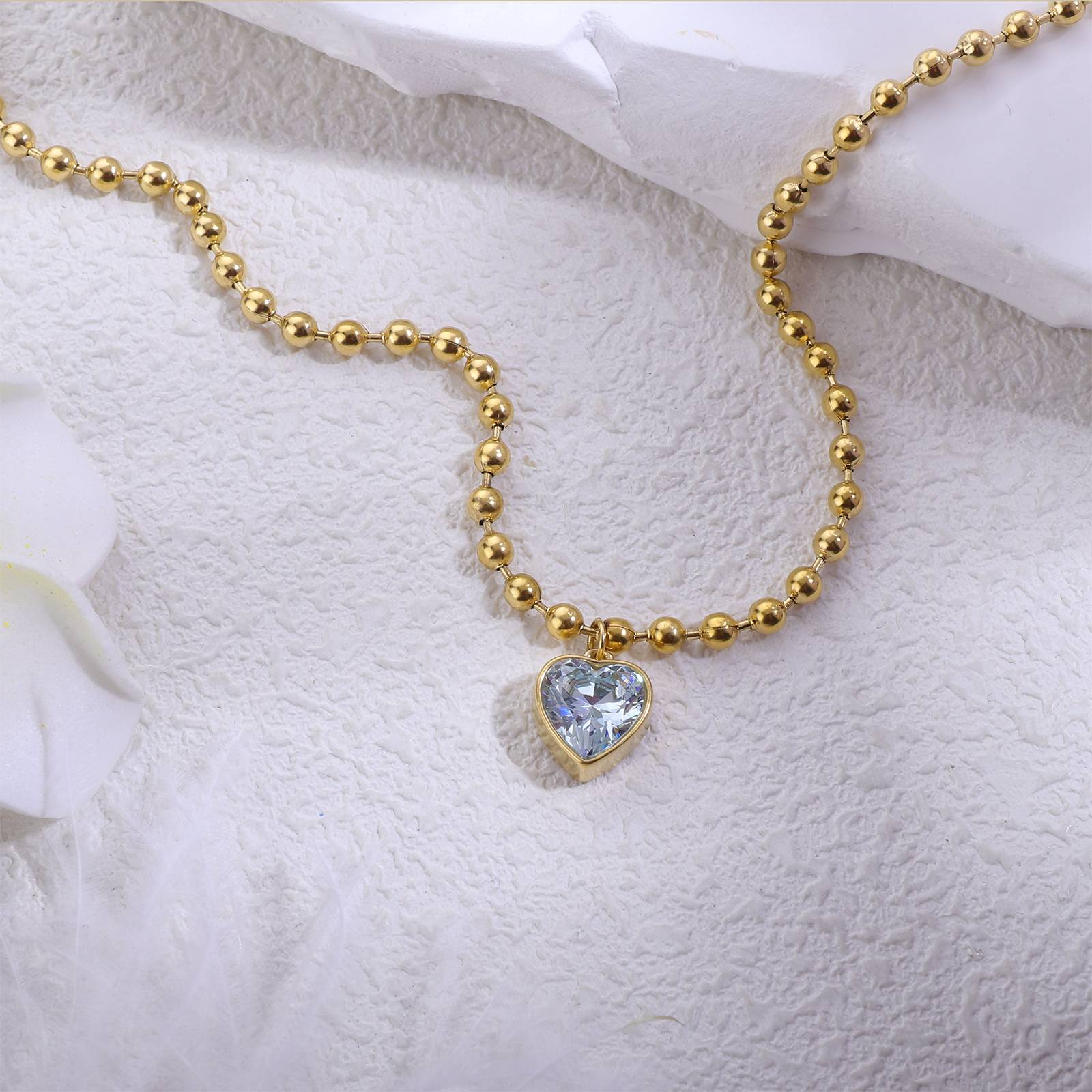 Stainless Steel Necklace Pink CZ Heart Pendant