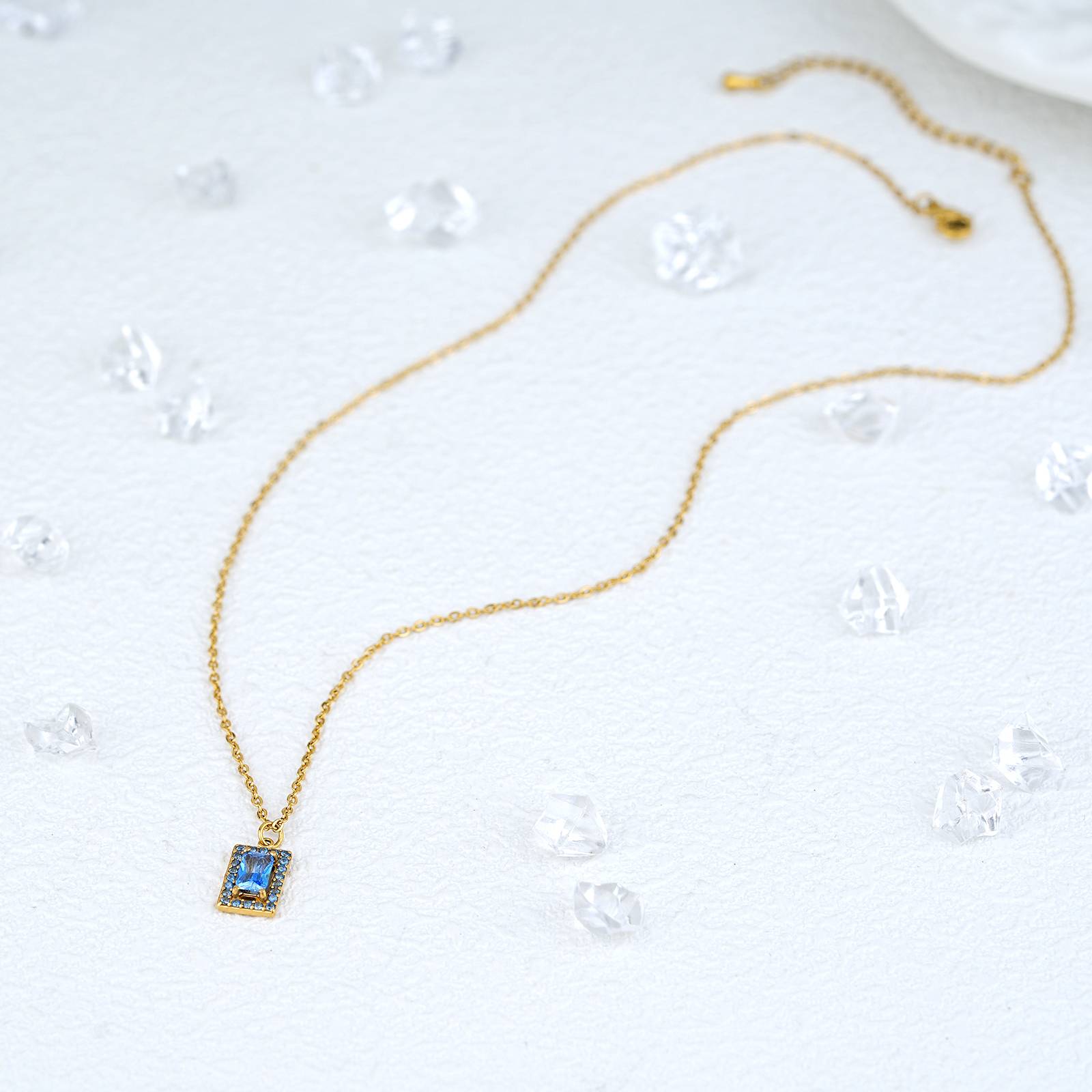 Stainless Steel Necklace with Red Garnet Pendant