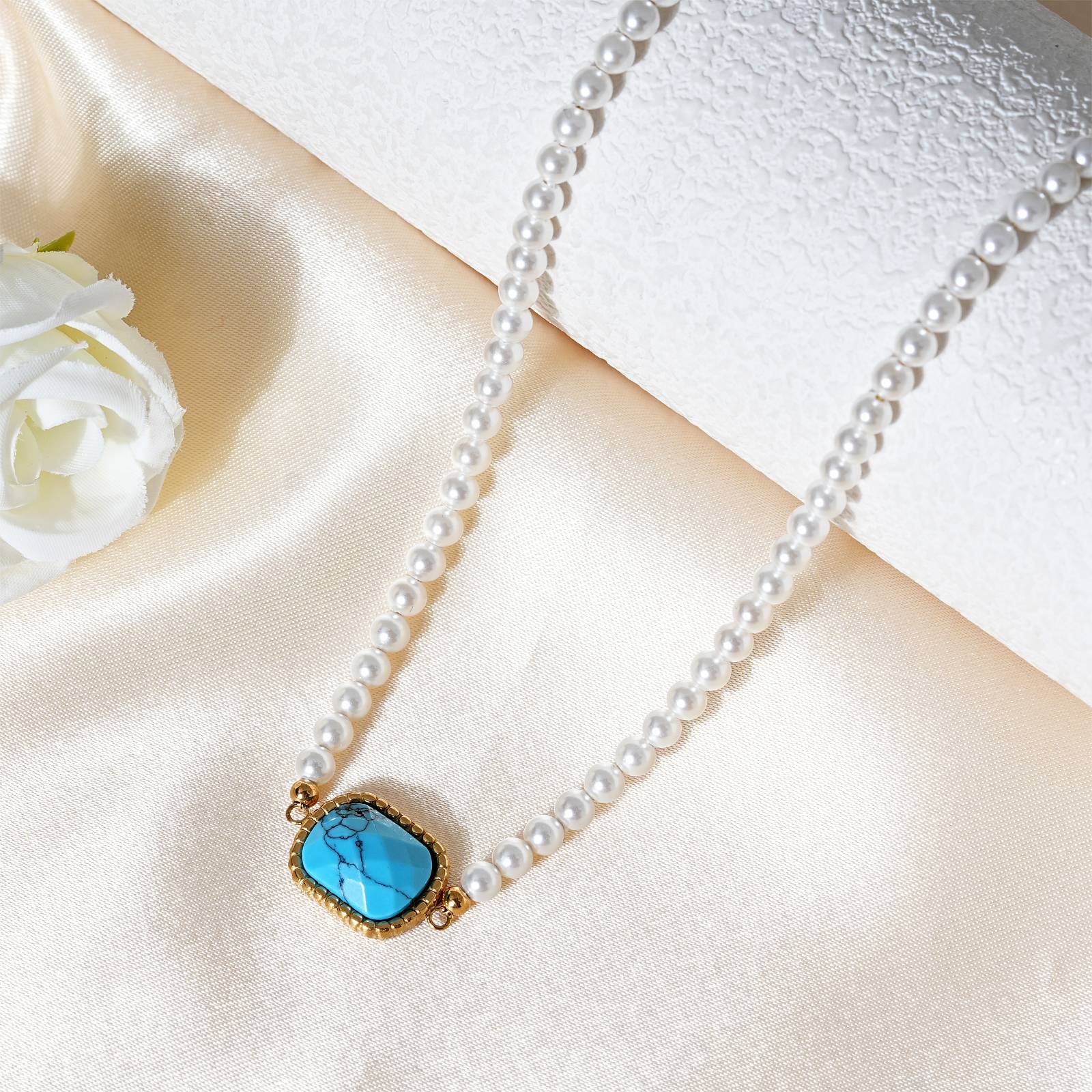 Stainless Steel Necklace with Turquoise Beads