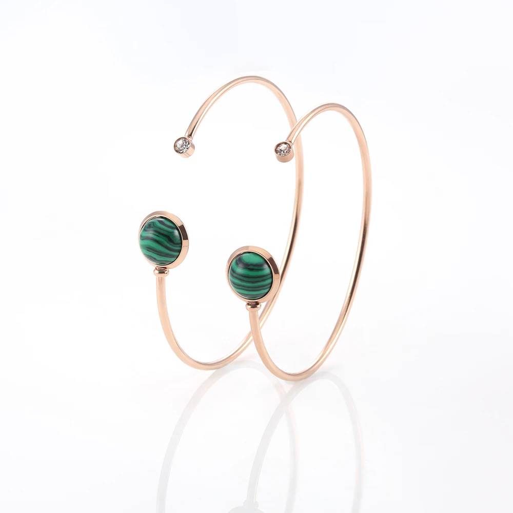 Discover the Elegance of Green Malachite Stainless Steel Open Bangle