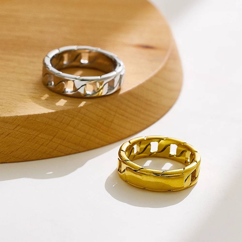 Tarnish Free Waterproof Ladies Gold Finger 18k Plated Gold for Women Girls Wedding Fine Fashion Jewelry Stainless Steel Rings